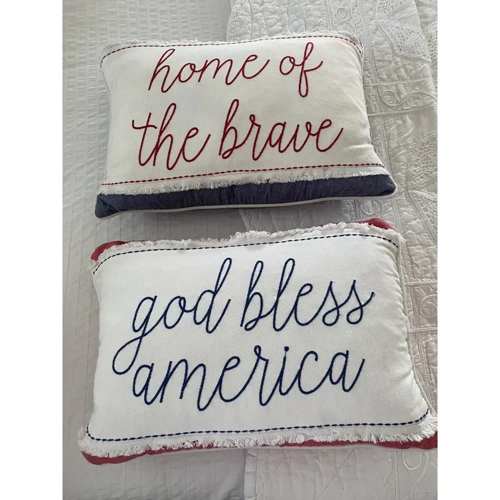 God Bless America & Home of the Brave Pillow Set 12 x 18 July 4 Independence Day